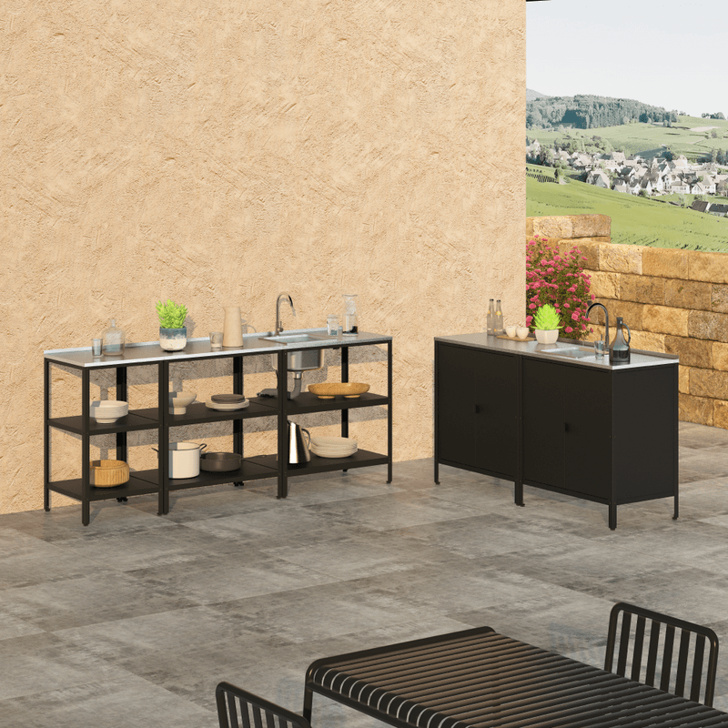 Casa si Gradina - Gradina si terasa - Mobilier exterior - Mese gradina - Insula de bucatarie de gradina cu chiuveta, otel, neagra, INES TYP 4 - Infinity.ro