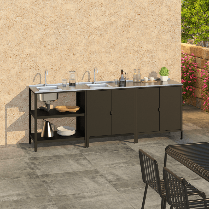 Casa si Gradina - Gradina si terasa - Mobilier exterior - Mese gradina - Insula de bucatarie de gradina cu chiuveta, otel, neagra, INES TYP 4 - Infinity.ro