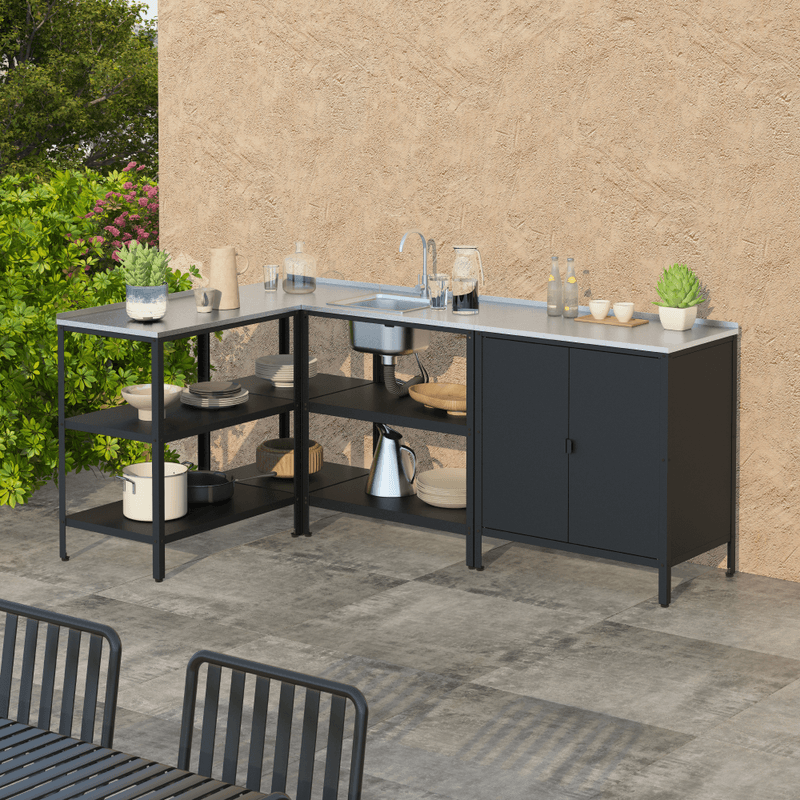 Casa si Gradina - Gradina si terasa - Mobilier exterior - Mese gradina - Insula de bucatarie de gradina cu chiuveta, otel, neagra, INES TYP 4 - Infinity.ro