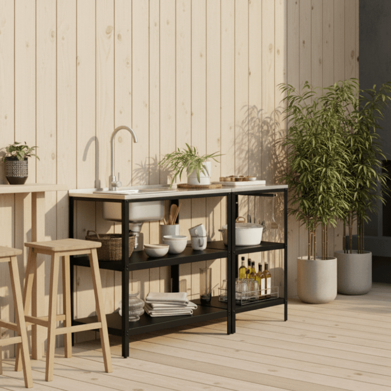 Casa si Gradina - Gradina si terasa - Mobilier exterior - Mese gradina - Insula de bucatarie de gradina cu chiuveta, otel, neagra, INES TYP 4 - Infinity.ro