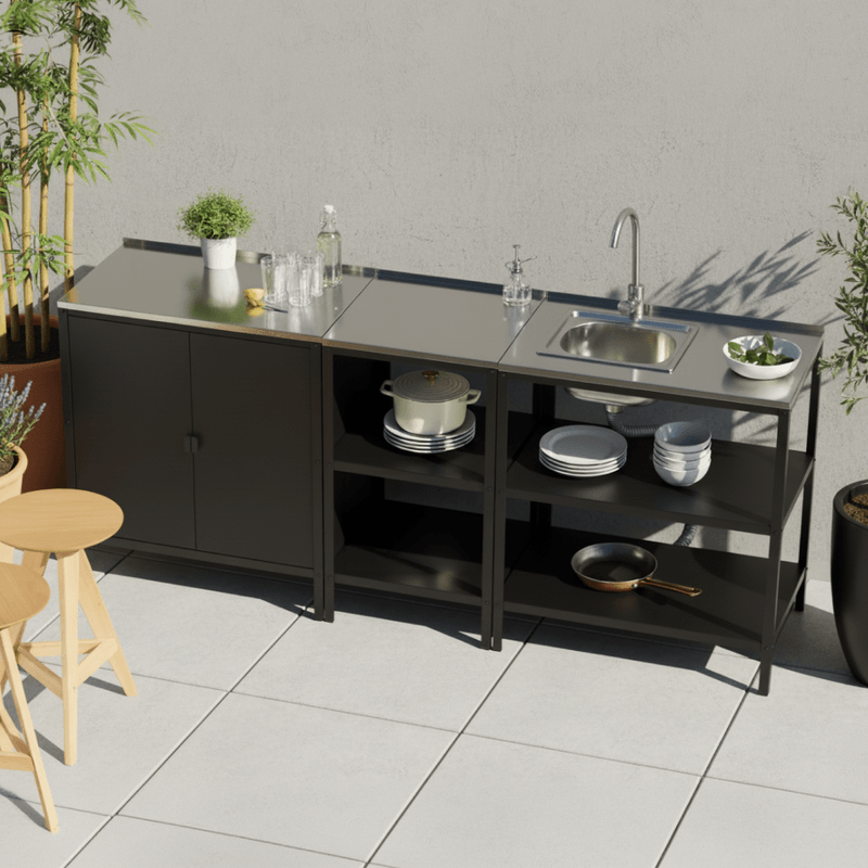 Casa si Gradina - Gradina si terasa - Mobilier exterior - Mese gradina - Insula de bucatarie de gradina cu chiuveta, otel, neagra, INES TYP 4 - Infinity.ro