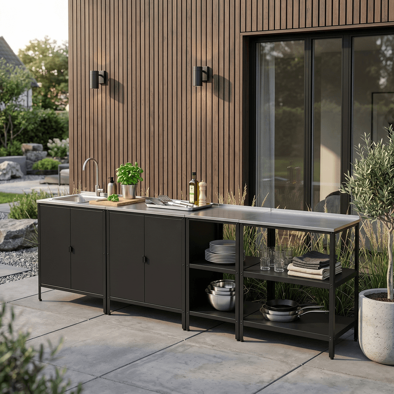 Casa si Gradina - Gradina si terasa - Mobilier exterior - Mese gradina - Insula de bucatarie de gradina, otel, neagra, INES TYP 1 - Infinity.ro