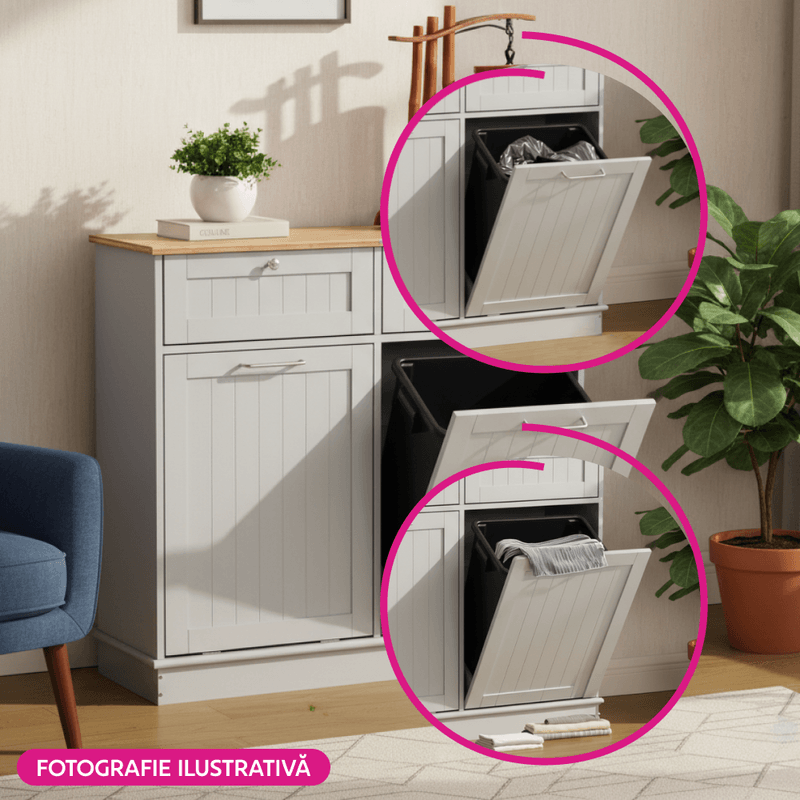 Casa si Gradina - Mobilier - Comode si corpuri - Corpuri bucatarie - Dulap basculant cu cos de gunoi, gri/bambus, DELINS TYP 2 - Infinity.ro
