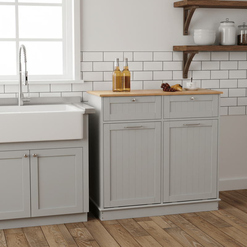 Casa si Gradina - Mobilier - Comode si corpuri - Corpuri bucatarie - Dulap basculant cu cos de gunoi, gri/bambus, DELINS TYP 2 - Infinity.ro