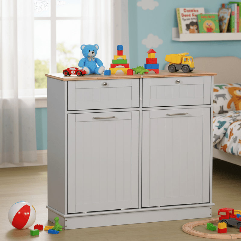 Casa si Gradina - Mobilier - Comode si corpuri - Corpuri bucatarie - Dulap basculant cu cos de gunoi, gri/bambus, DELINS TYP 2 - Infinity.ro