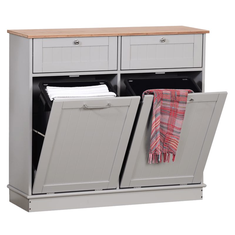 Casa si Gradina - Mobilier - Comode si corpuri - Corpuri bucatarie - Dulap basculant cu cos de gunoi, gri/bambus, DELINS TYP 2 - Infinity.ro