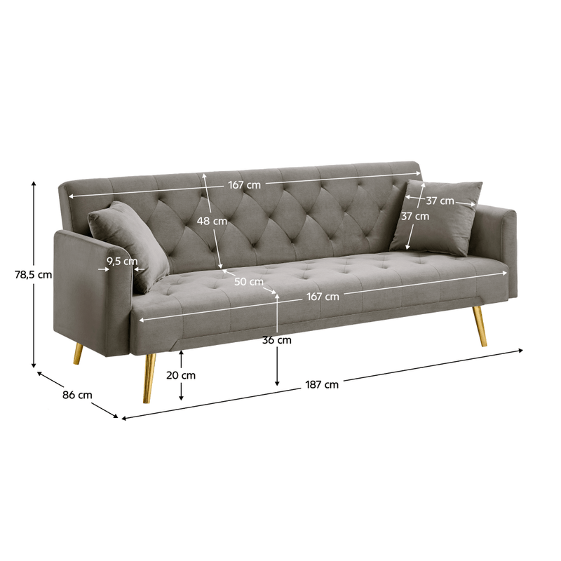 Casa si Gradina - Mobilier - Canapele si coltare - Canapele - Canapea extensibila, gri-maroniu Taupe/gold crom-auriu, ALISIA - Infinity.ro