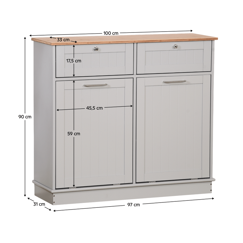 Casa si Gradina - Mobilier - Comode si corpuri - Corpuri bucatarie - Dulap basculant cu cos de gunoi, gri/bambus, DELINS TYP 2 - Infinity.ro