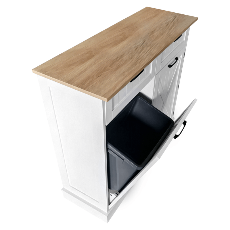 Casa si Gradina - Mobilier - Comode si corpuri - Corpuri bucatarie - Dulap cu deschidere basculanta cu cos de gunoi, alb/stejar, DENIO - Infinity.ro