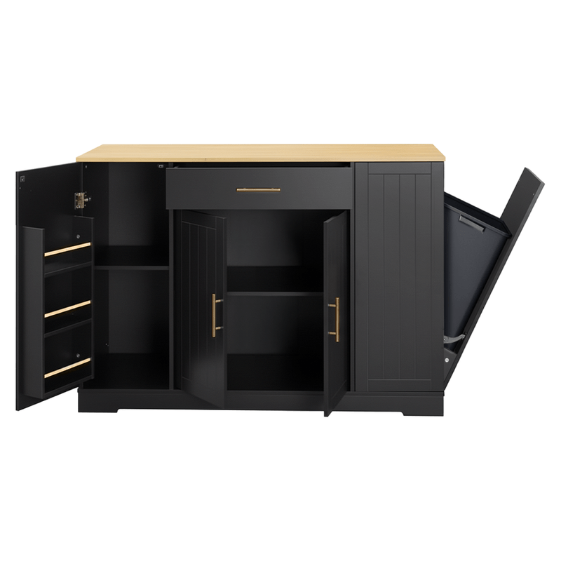 Casa si Gradina - Mobilier - Comode si corpuri - Corpuri bucatarie - Insula de bucatarie cu cos de gunoi, negru/stejar, TORIO - Infinity.ro