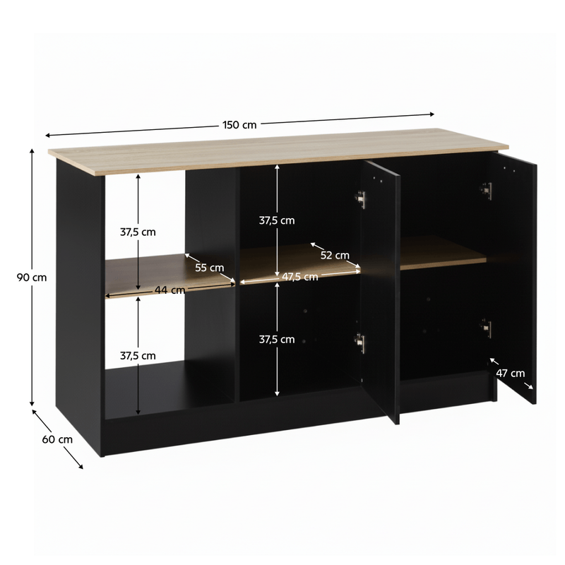 Casa si Gradina - Mobilier - Comode si corpuri - Corpuri bucatarie - Insula de bucatarie, 150x60 cm, stejar/negru, POMPEJ - Infinity.ro