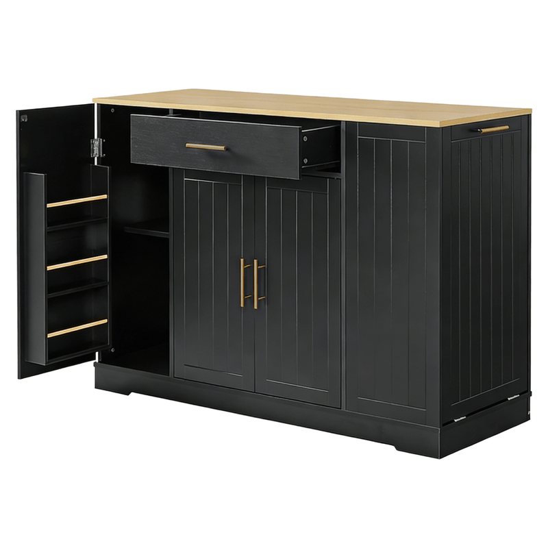 Casa si Gradina - Mobilier - Comode si corpuri - Corpuri bucatarie - Insula de bucatarie cu cos de gunoi, negru/stejar, TORIO - Infinity.ro