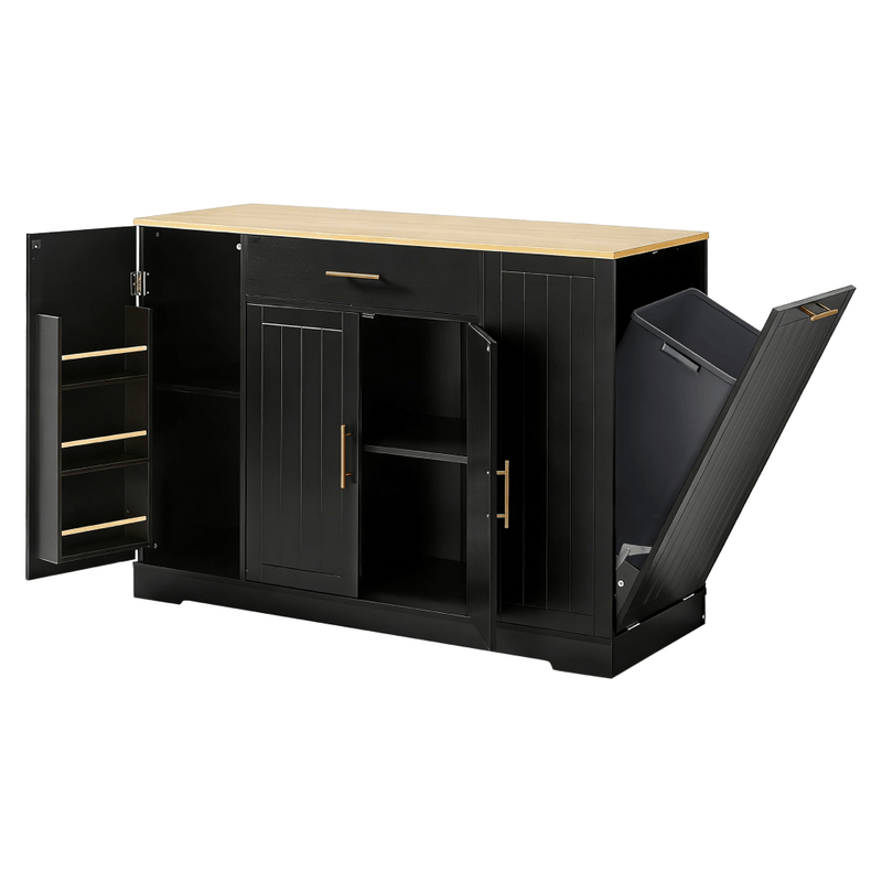 Casa si Gradina - Mobilier - Comode si corpuri - Corpuri bucatarie - Insula de bucatarie cu cos de gunoi, negru/stejar, TORIO - Infinity.ro