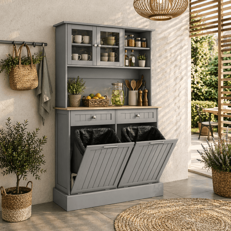 Casa si Gradina - Mobilier - Comode si corpuri - Corpuri bucatarie - Bufet cu usi rabatabile, gri/stejar, DUOM - Infinity.ro