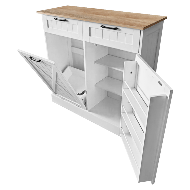 Casa si Gradina - Mobilier - Comode si corpuri - Corpuri bucatarie - Dulap cu deschidere basculanta cu cos de gunoi, alb/stejar, DENIO - Infinity.ro