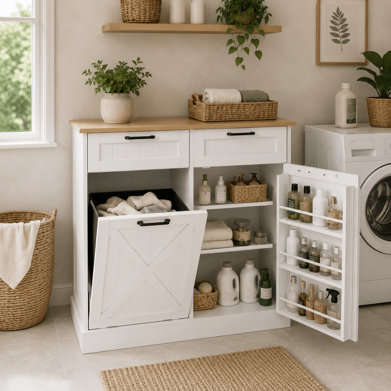 Casa si Gradina - Mobilier - Comode si corpuri - Corpuri bucatarie - Dulap cu deschidere basculanta cu cos de gunoi, alb/stejar, DENIO - Infinity.ro