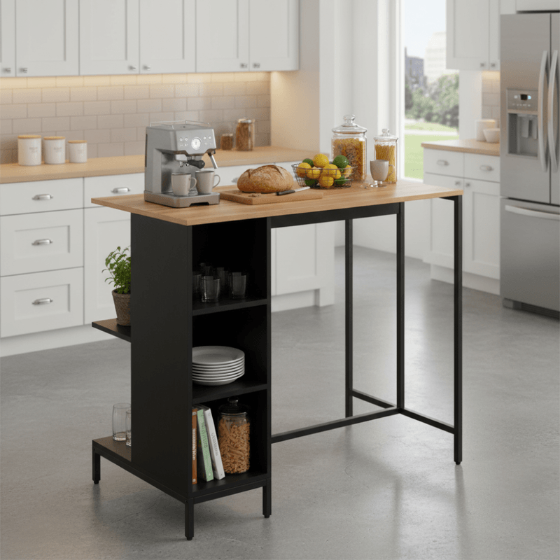 Casa si Gradina - Mobilier - Comode si corpuri - Corpuri bucatarie - Insula de bucatarie, 100x60 cm, stejar/negru, FIGO - Infinity.ro
