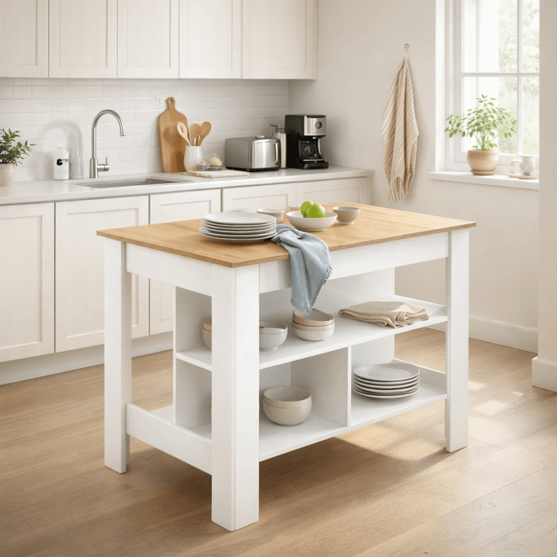 Casa si Gradina - Mobilier - Comode si corpuri - Corpuri bucatarie - Insula de bucatarie, 103x70 cm, stejar/alb, LUNAN - Infinity.ro