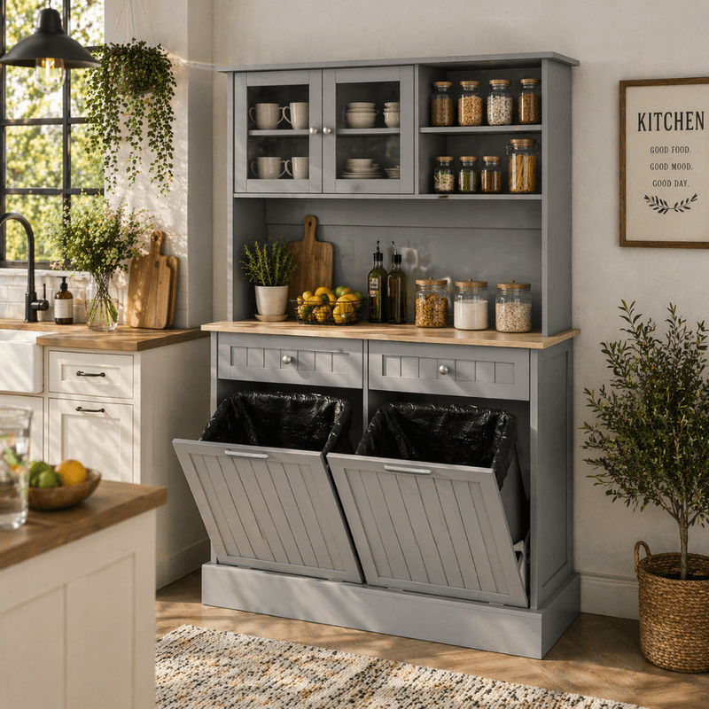 Casa si Gradina - Mobilier - Comode si corpuri - Corpuri bucatarie - Bufet cu usi rabatabile, gri/stejar, DUOM - Infinity.ro