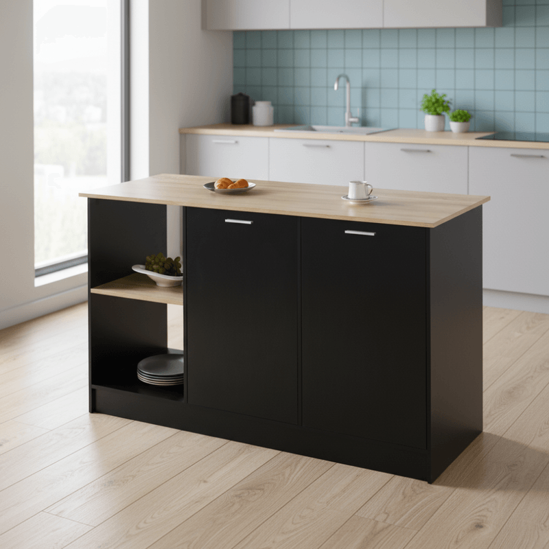 Casa si Gradina - Mobilier - Comode si corpuri - Corpuri bucatarie - Insula de bucatarie, 150x60 cm, stejar/negru, POMPEJ - Infinity.ro