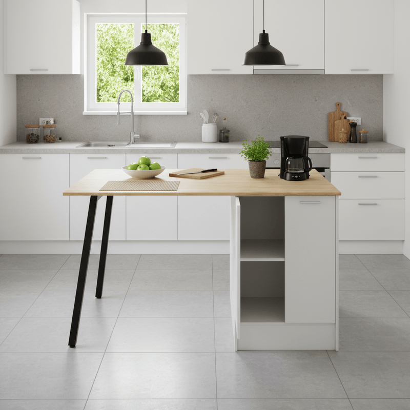 Casa si Gradina - Mobilier - Comode si corpuri - Corpuri bucatarie - Insula de bucatarie, 150x90 cm, stejar/alb/negru, XILO - Infinity.ro