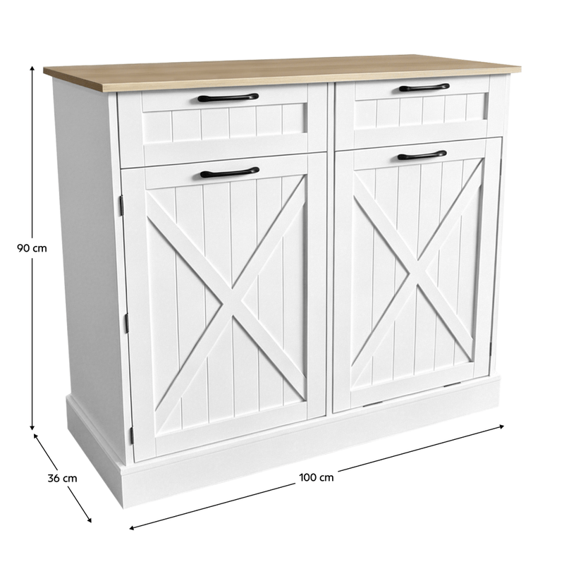 Casa si Gradina - Mobilier - Comode si corpuri - Corpuri bucatarie - Dulap cu deschidere basculanta cu cos de gunoi, alb/stejar, DENIO - Infinity.ro