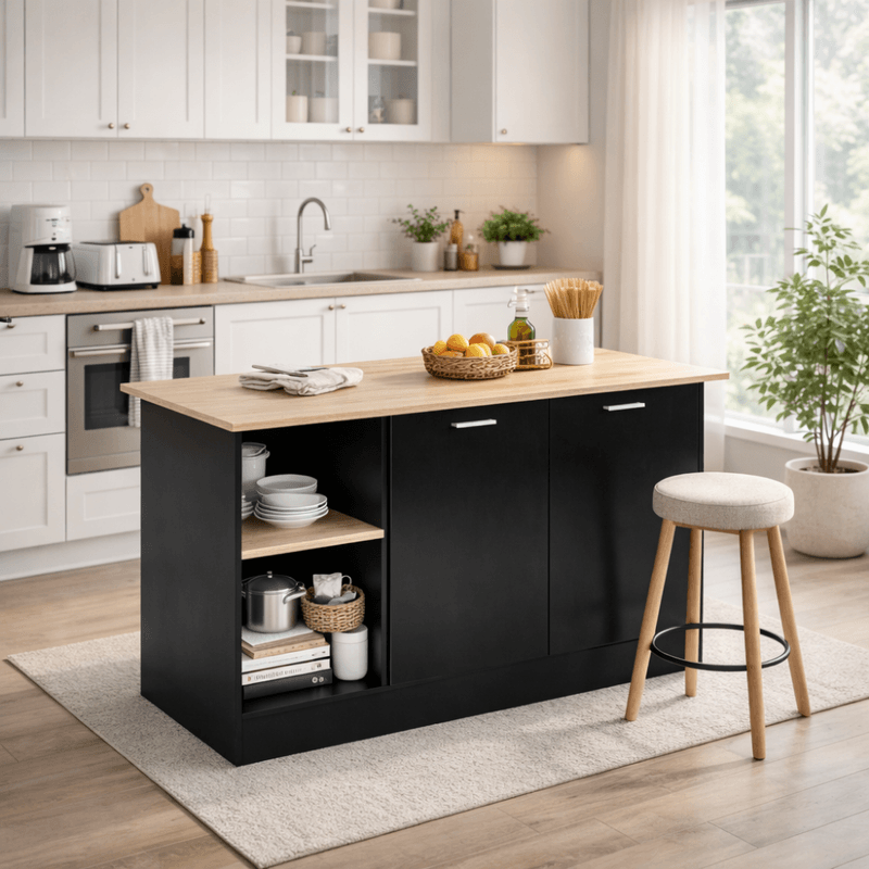 Casa si Gradina - Mobilier - Comode si corpuri - Corpuri bucatarie - Insula de bucatarie, 150x60 cm, stejar/negru, POMPEJ - Infinity.ro