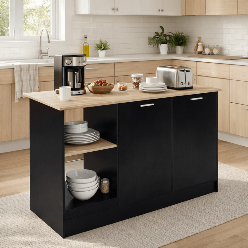Casa si Gradina - Mobilier - Comode si corpuri - Corpuri bucatarie - Insula de bucatarie, 150x60 cm, stejar/negru, POMPEJ - Infinity.ro