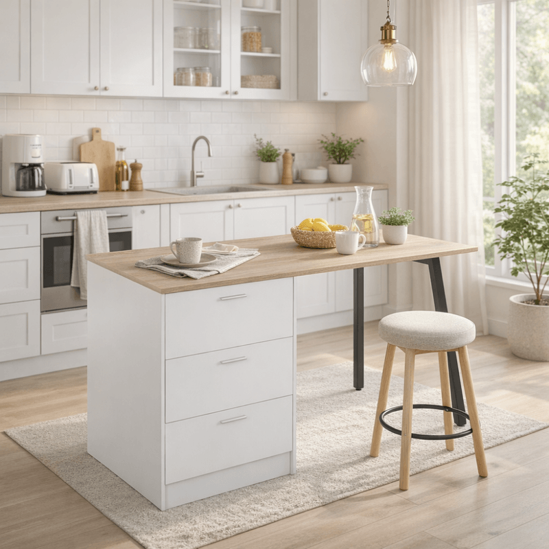 Casa si Gradina - Mobilier - Comode si corpuri - Corpuri bucatarie - Insula de bucatarie, 150x90 cm, stejar/alb/negru, XILO - Infinity.ro