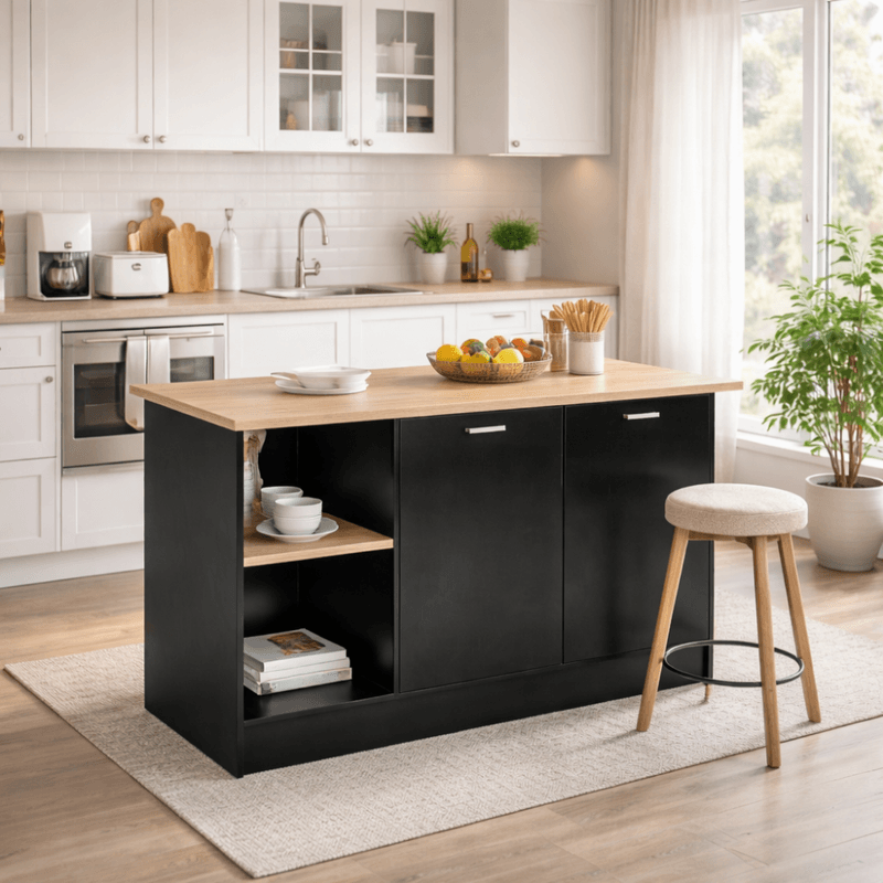 Casa si Gradina - Mobilier - Comode si corpuri - Corpuri bucatarie - Insula de bucatarie, 150x60 cm, stejar/negru, POMPEJ - Infinity.ro