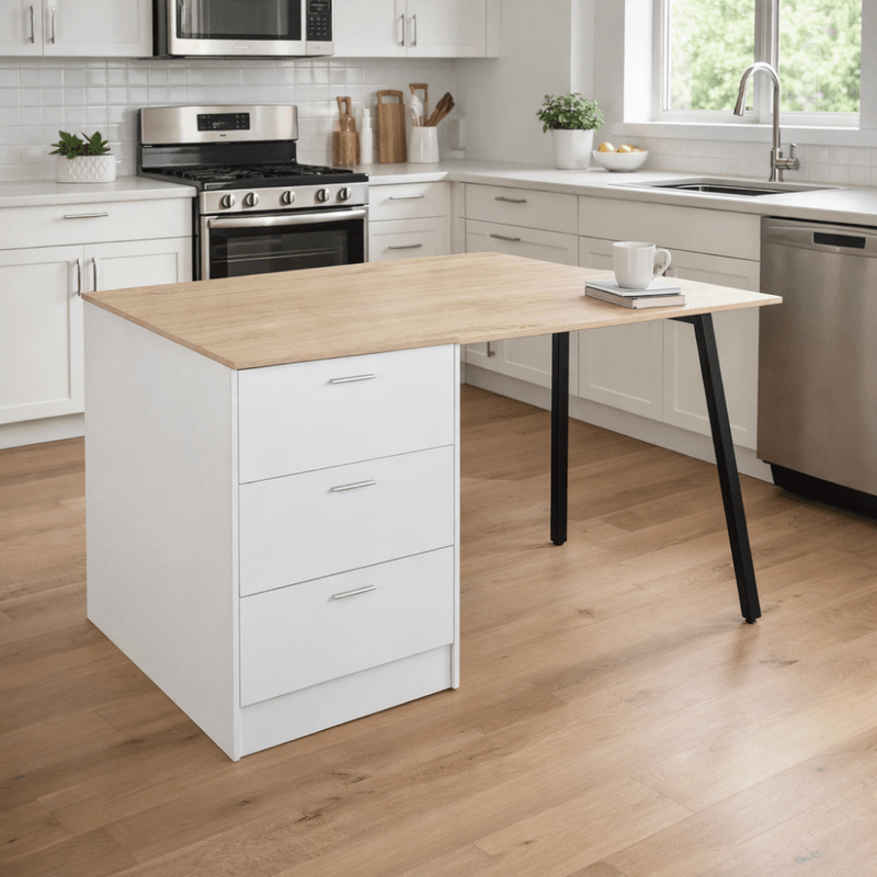 Casa si Gradina - Mobilier - Comode si corpuri - Corpuri bucatarie - Insula de bucatarie, 150x90 cm, stejar/alb/negru, XILO - Infinity.ro