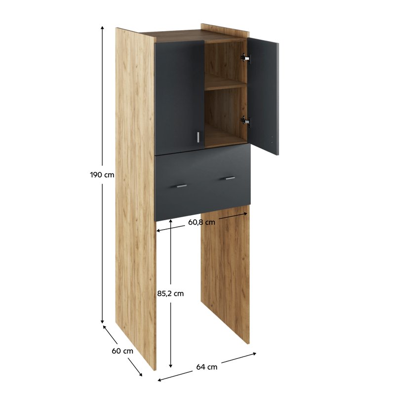 Casa si Gradina - Mobilier - Mobilier baie - Corpuri baie - Dulap adanc deasupra masinii de spalat, stejar artisan/grafit, NATALI TYP 9 - Infinity.ro