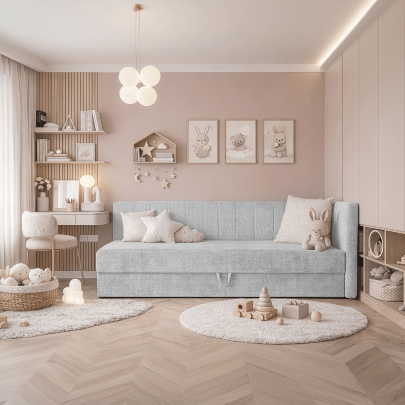 Casa si Gradina - Mobilier - Paturi si accesorii - Paturi - Pat de zi cu spatiu de depozitare, 90x200, gri deschis, LUIZA - Infinity.ro