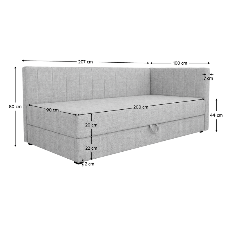 Casa si Gradina - Mobilier - Paturi si accesorii - Paturi - Pat de zi cu spatiu de depozitare, 90x200, gri deschis, LUIZA - Infinity.ro