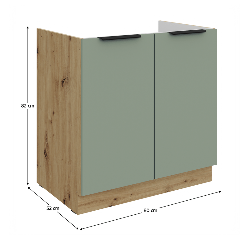 Casa si Gradina - Mobilier - Comode si corpuri - Corpuri bucatarie - Dulapior pentru chiuveta, aquamarine/stejar artisan, ARSANY 80 ZL 2F BB - Infinity.ro