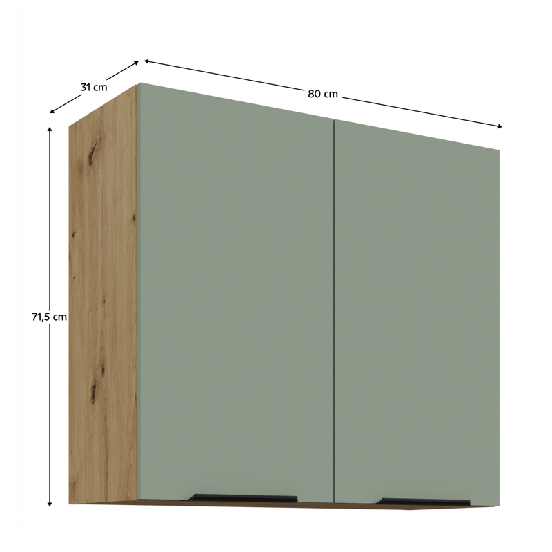 Casa si Gradina - Mobilier - Comode si corpuri - Corpuri bucatarie - Dulapior superior, aquamarine/stejar artisan, ARSANY 80 G-72 2F - Infinity.ro