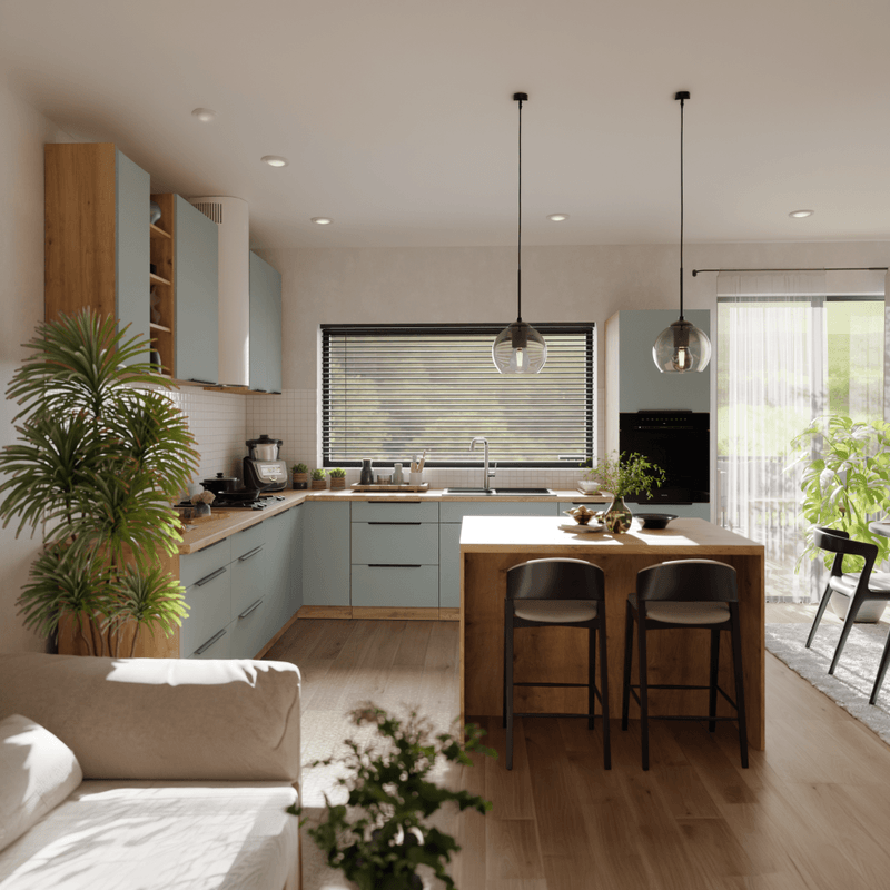 Casa si Gradina - Mobilier - Comode si corpuri - Corpuri bucatarie - Dulapior superior, aquamarine/stejar artisan, ARSANY 80 G-90 2F - Infinity.ro