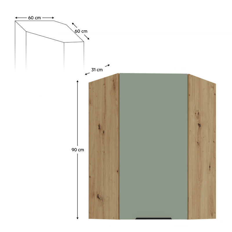Casa si Gradina - Mobilier - Comode si corpuri - Corpuri bucatarie - Dulapior de colt superior, aquamarine/stejar artisan, ARSANY 60x60 GN-90 1F - Infinity.ro