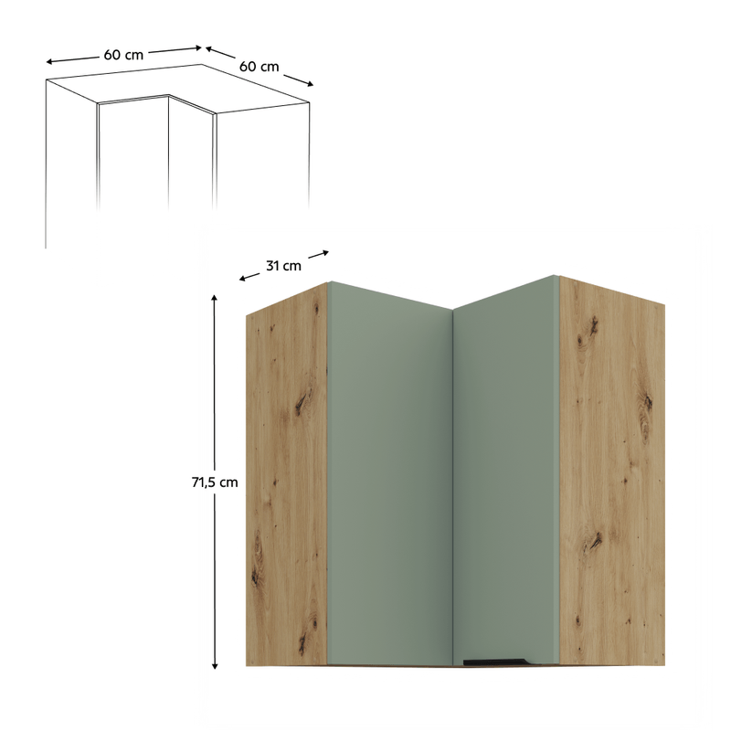 Casa si Gradina - Mobilier - Comode si corpuri - Corpuri bucatarie - Dulapior de colt superior, aquamarine/stejar artisan, ARSANY 60x60 GN-72 2F - Infinity.ro