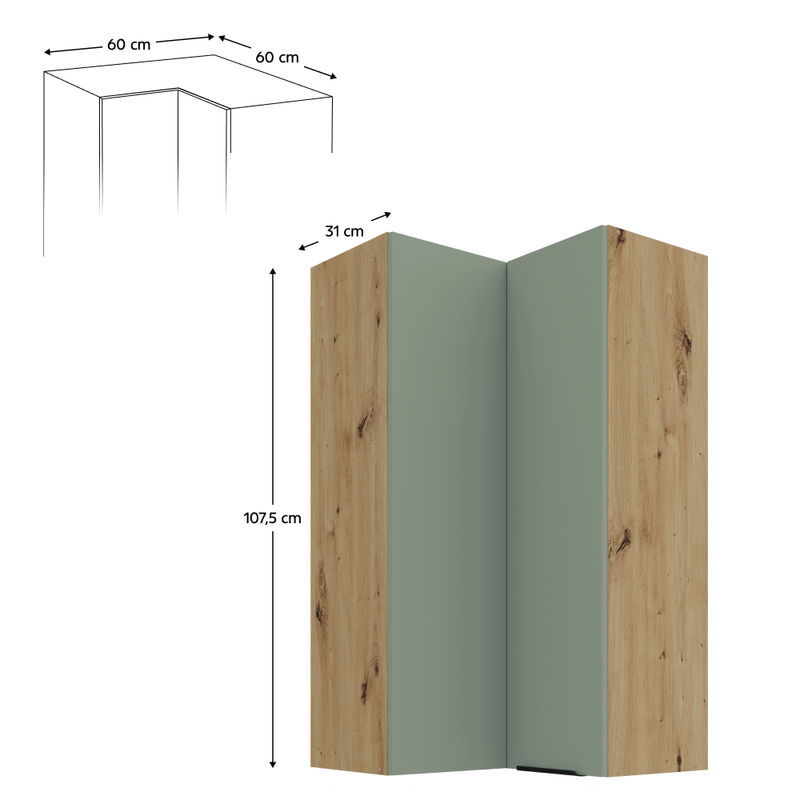 Casa si Gradina - Mobilier - Comode si corpuri - Corpuri bucatarie - Dulapior de colt superior, aquamarine/stejar artisan, ARSANY 60x60 GN-108 2F - Infinity.ro