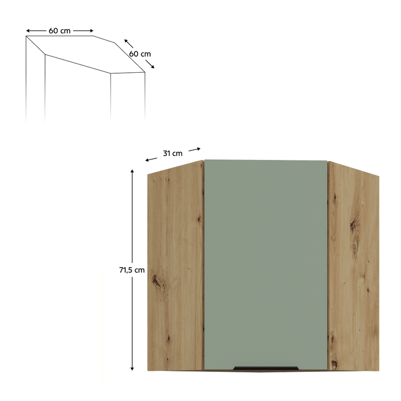 Casa si Gradina - Mobilier - Comode si corpuri - Corpuri bucatarie - Dulapior de colt superior, aquamarine/stejar artisan, ARSANY 60x60 GN-72 1F - Infinity.ro
