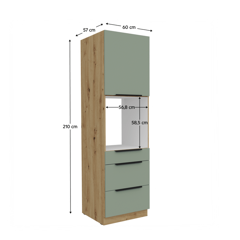 Casa si Gradina - Mobilier - Comode si corpuri - Corpuri bucatarie - Dulapior inalt pentru cuptor incorporabil, aquamarine/stejar artisan, ARSANY 60 DPS-210 3S1F - Infinity.ro