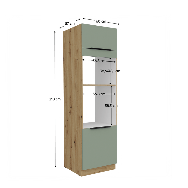Casa si Gradina - Mobilier - Comode si corpuri - Corpuri bucatarie - Dulapior inalt pentru cuptor si cuptor cu microunde, aquamarine/stejar artisan, ARSANY 60 DPM-210 2F - Infinity.ro