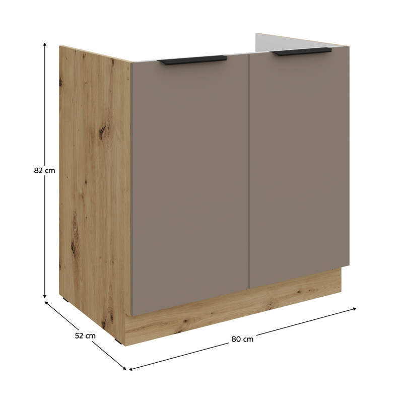 Casa si Gradina - Mobilier - Comode si corpuri - Corpuri bucatarie - Dulapior pentru chiuveta, sandgrau/stejar artisan, FRISBO 80 ZL 2F BB - Infinity.ro