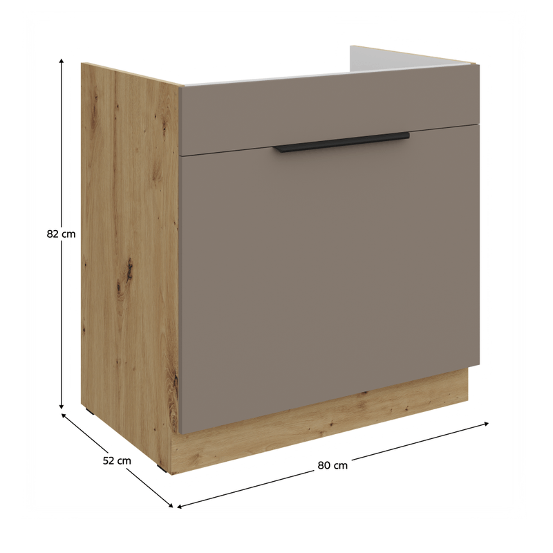 Casa si Gradina - Mobilier - Comode si corpuri - Corpuri bucatarie - Dulapior pentru chiuveta, sandgrau/stejar artisan, FRISBO 80 ZL 1S BB - Infinity.ro