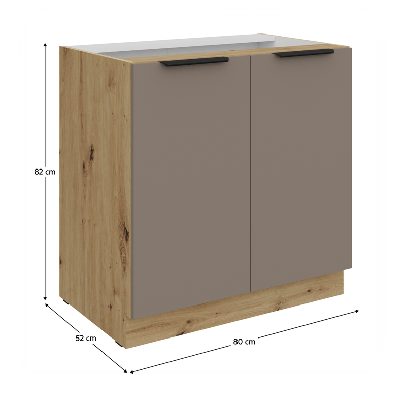 Casa si Gradina - Mobilier - Comode si corpuri - Corpuri bucatarie - Dulapior inferior, sandgrau/stejar artisan, FRISBO 80 D 2F BB - Infinity.ro
