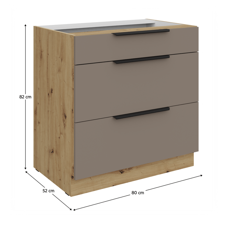 Casa si Gradina - Mobilier - Comode si corpuri - Corpuri bucatarie - Dulapior inferior, sandgrau/stejar artisan, FRISBO 80 D 3S BB - Infinity.ro