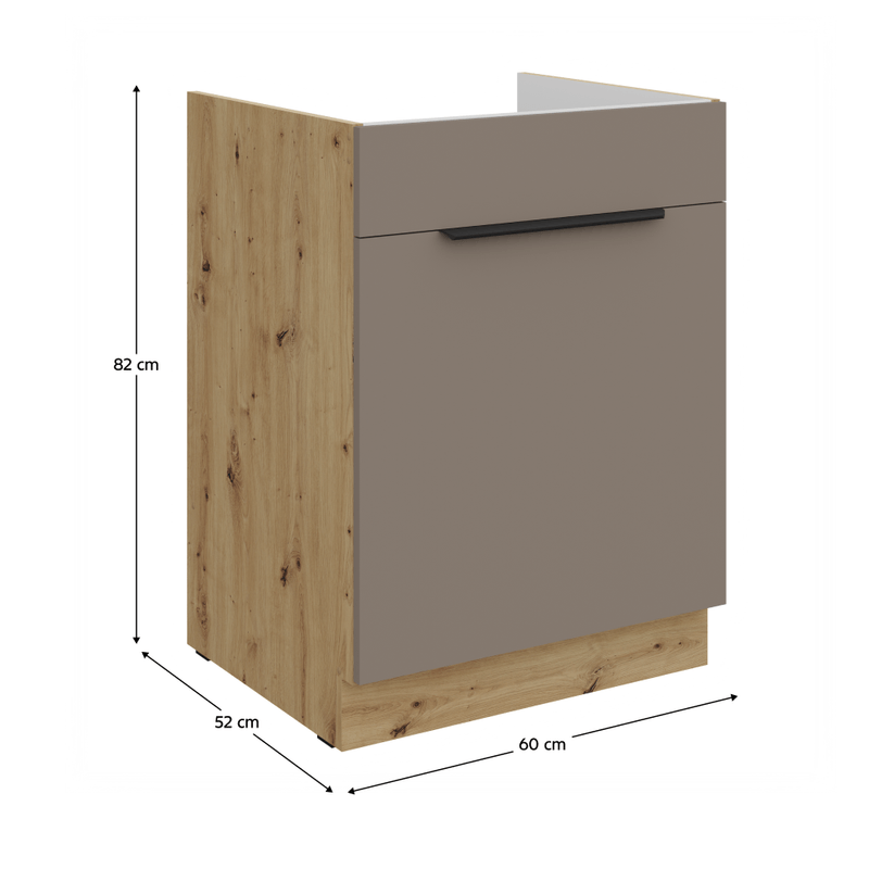 Casa si Gradina - Mobilier - Comode si corpuri - Corpuri bucatarie - Dulapior pentru chiuveta, sandgrau/stejar artisan, FRISBO 60 ZL 1S BB - Infinity.ro