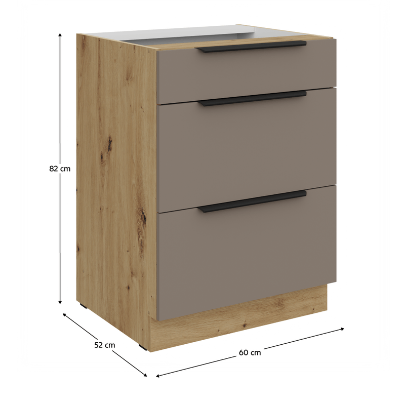 Casa si Gradina - Mobilier - Comode si corpuri - Corpuri bucatarie - Dulapior inferior, sandgrau/stejar artisan, FRISBO 60 D 3S BB - Infinity.ro