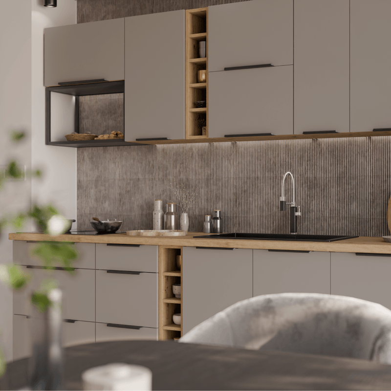 Casa si Gradina - Mobilier - Comode si corpuri - Corpuri bucatarie - Dulapior inferior, sandgrau/stejar artisan, FRISBO 50 D 1F 1S BB - Infinity.ro
